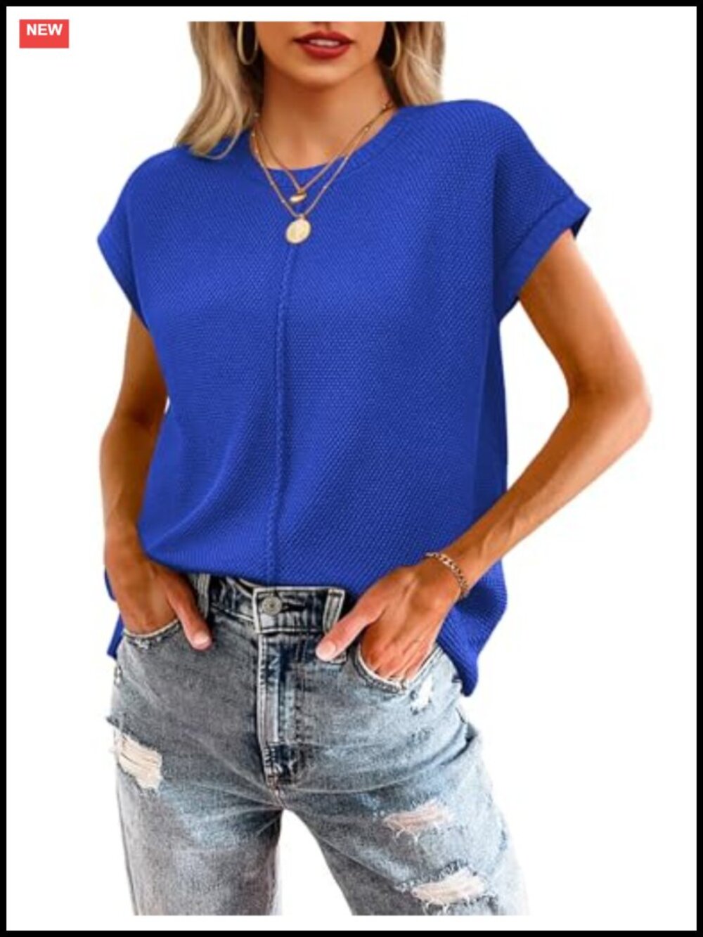Womens Summer Cap Sleeve Sweater Vest Crew Neck Knit Top